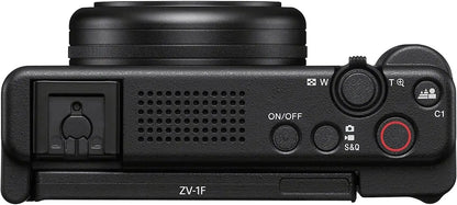 Black sony zv-1f mirrorless vlog camera with textured grip circular dials 20.1mp 4k video by sony usa partner