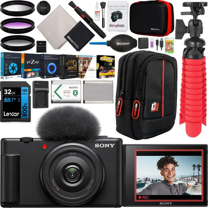 Black sony zv-1f vlog camera with flip-out touchscreen and furry mic cover ideal for content creators usa model