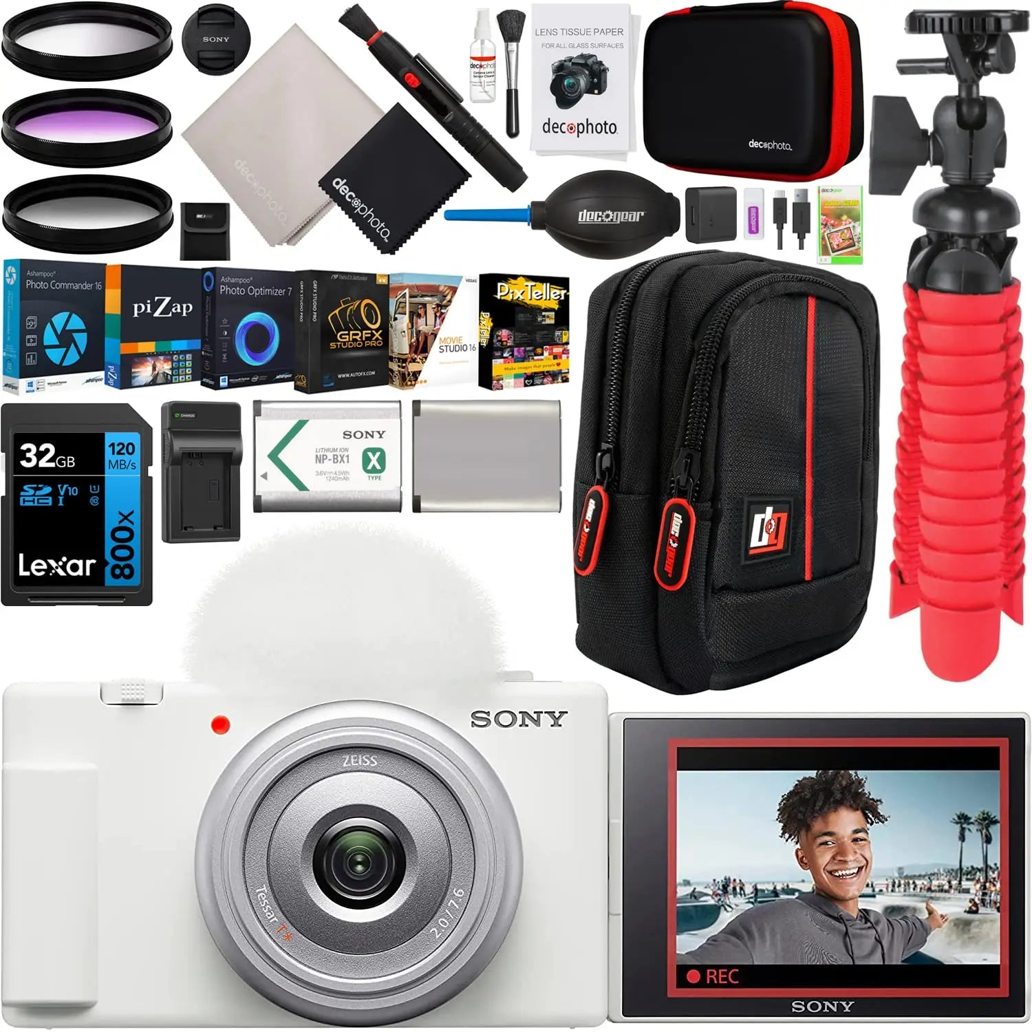 White sony rx100 compact camera with silver zeiss lens showcasing focal length by sony usa for vloggers and content creators