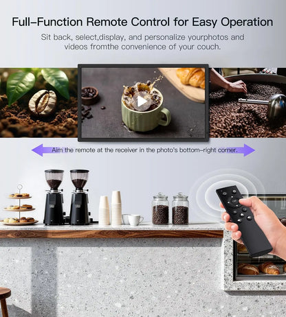 Black remote control with multiple buttons for easy operation of uhale extra large 32 inch digital picture frame