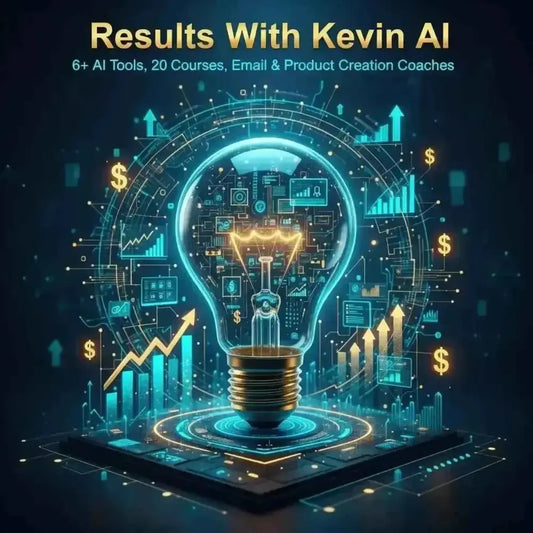 Glowing blue gold bulb with AI circuitry, Unlock Results With Kevin AI advanced ai tools