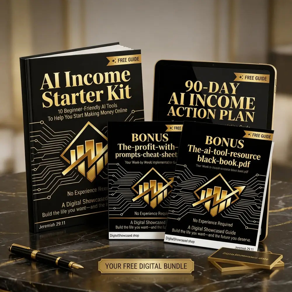 Updated ai income starter kit with black and gold circuit board design to build your first digital income stream fast
