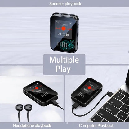 Black rectangular voice activated recorder with touchscreen supports playback mp3 player and type c microphone input
