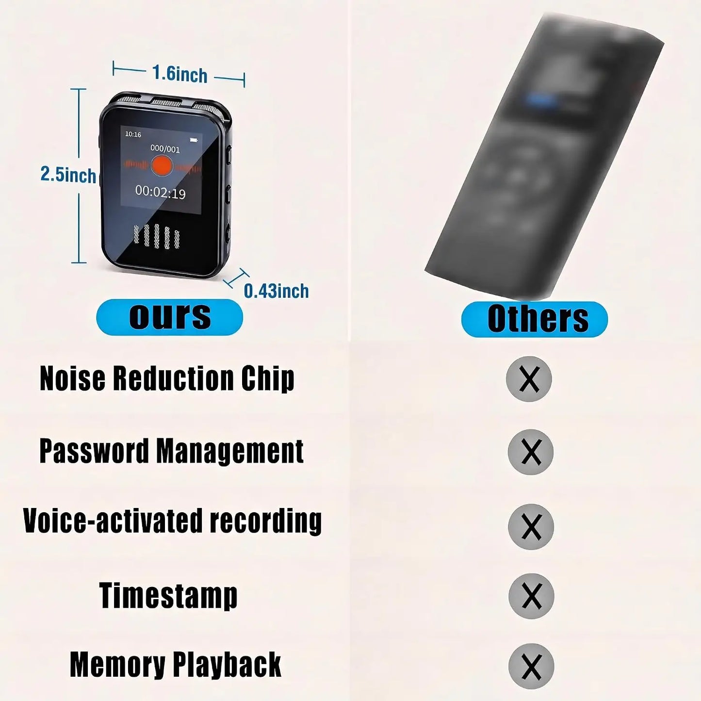 Black rectangular voice activated recorder with metallic frame mp3 player type c microphone for meetings and learning
