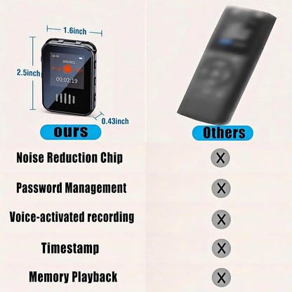 Black rectangular voice activated recorder with metallic frame mp3 player type c microphone for meetings and learning