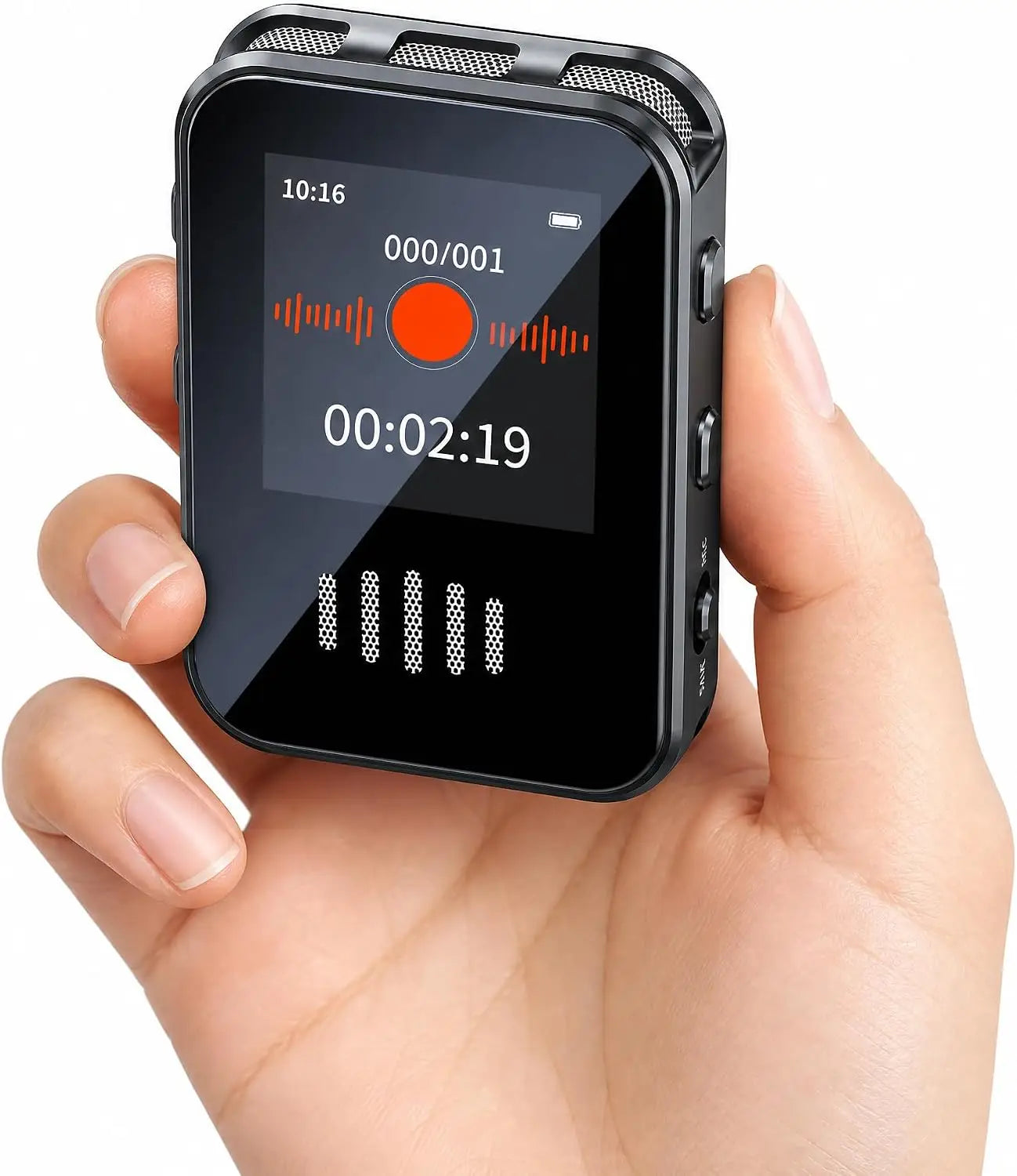 Black compact voice activated recorder with type c microphone form factor supports playback mp3 player for meetings and learning