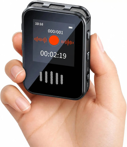 Black compact voice activated recorder with type c microphone form factor supports playback mp3 player for meetings and learning