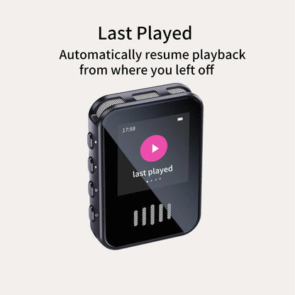 Black digital mp3 player with touchscreen and silver mesh speaker grilles featuring type c microphone form factor for meetings