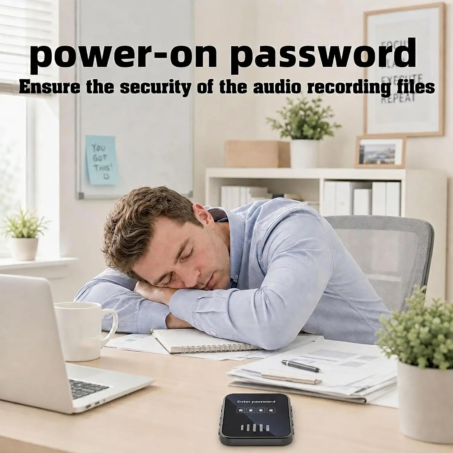 Black rectangular voice-activated recorder mp3 player with digital display supports playback for meetings and learning