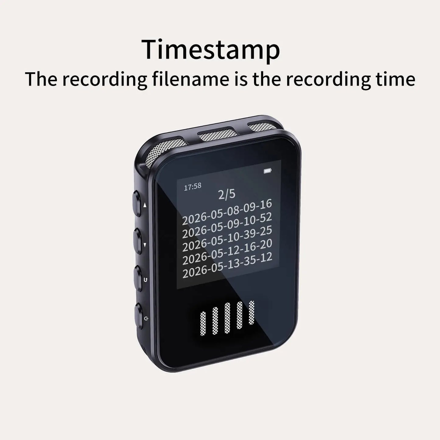 Black rectangular voice activated recorder mp3 player with touchscreen and mesh audio ports for meetings and learning