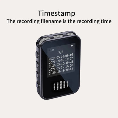 Black rectangular voice activated recorder mp3 player with touchscreen and mesh audio ports for meetings and learning