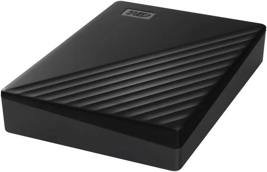 Black wd 5tb my passport portable hard drive with textured matte finish and ransomware backup protection