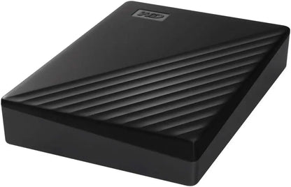 Black wd 5tb my passport portable hard drive with textured matte finish and ransomware backup protection