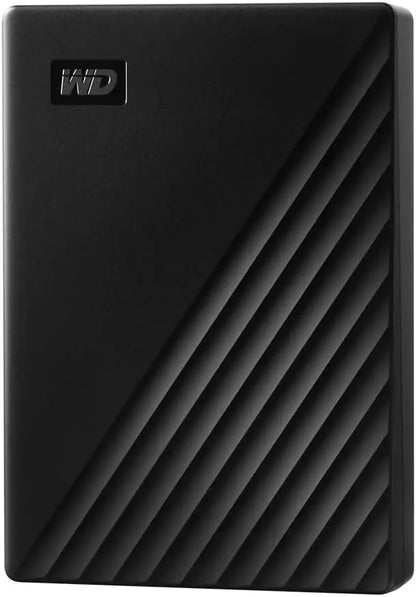 Black wd my passport portable hard drive with 5tb storage matte finish diagonal ribbed texture usb 3.1 compatible