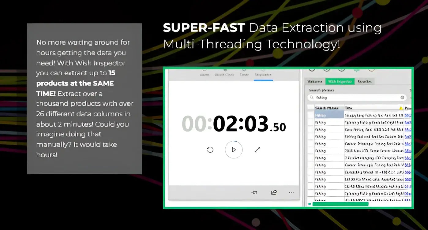 Business data analysis software wish inspector showing multi-threading extraction to validate demand with business insights