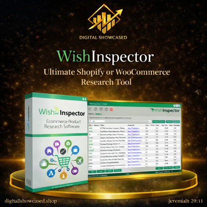 White and green WishInspector box, business data analysis software for Shopify WooCommerce