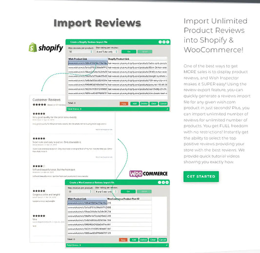 Green-themed Command Market Intelligence interface for importing reviews to Shopify WooCommerce