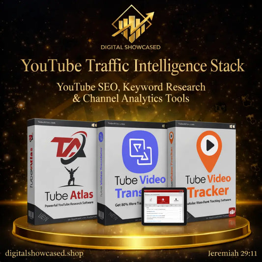 Gold accented digital marketing software boxes for youtube traffic intelligence stack by appbreed for youtube seo